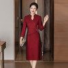 TQ8858 2025秋新款妈妈装 腰花荷叶边酒红婚庆连衣裙喜婆婆礼服 商品缩略图0