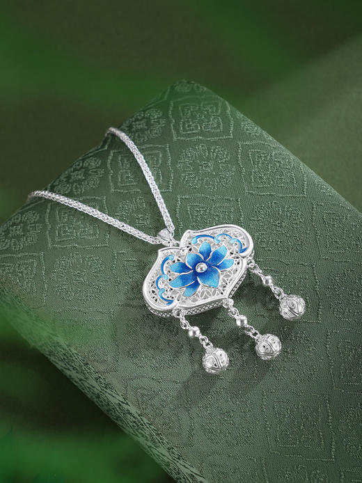 子佩集【莲开静雅】银S990吊坠【QFDZ045】原创作品花丝珐琅彩(不含链)2511 商品图5