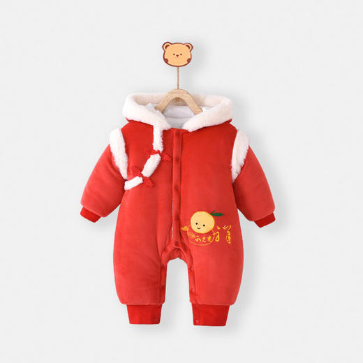 拜年服婴儿过年衣服秋冬宝宝连体衣300g加厚棉新生儿保暖爬爬服装 商品图1