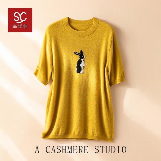 栩栩如生~极简100%山羊绒衫女圆领短袖兔子提花毛衣CYR250470DUAN 商品图0