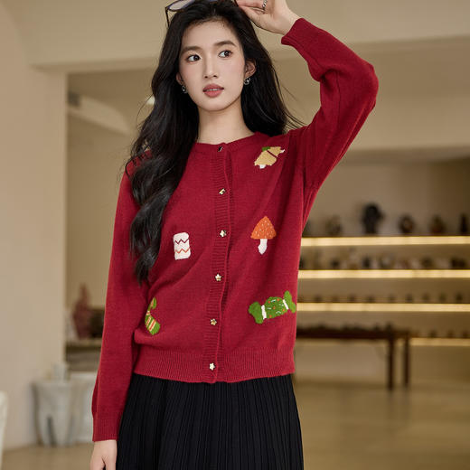 奢姿大码女装2025秋季减龄趣味图案圆领针织衫胖妹妹甜美时尚上衣9653635216 商品图1