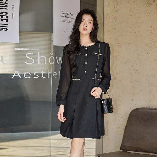 奢姿大码女装2025秋季时尚小香风圆领连衣裙胖妹妹气质优雅裙子9953856834 商品图0