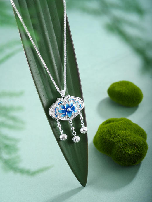 子佩集【莲开静雅】银S990吊坠【QFDZ045】原创作品花丝珐琅彩(不含链)2511 商品图1