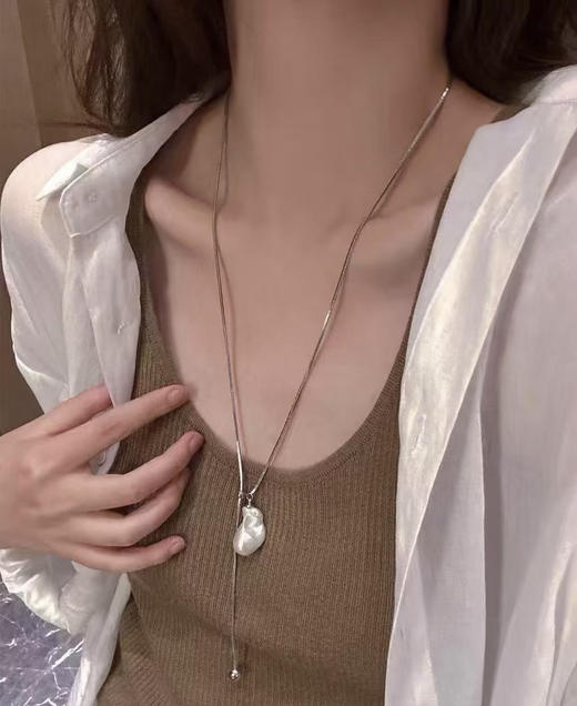 独家设计款 极限秒杀‼️极强光滑皮 天然巴洛克珍珠 大巴洛克 Y型随意调节 珍珠蛇骨链 商品图2