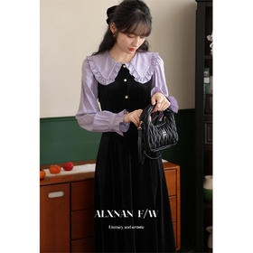 鹿向南《梦幻星辰》2025秋冬新款假两件法式桔梗娃娃领连衣裙女