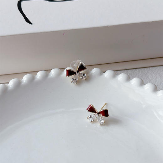 小巧精致蝴蝶结镶锆石银针耳钉-纪念日百货门店同款165803291 商品图3