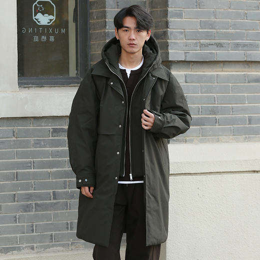 DRONKOO 2025 翻领加连帽假两件活页中长款厚羽绒服 商品图3