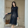 奢姿2025年大码女装针织拼接网纱连衣裙秋冬胖妹妹气质中长款裙子9853853888 商品缩略图1