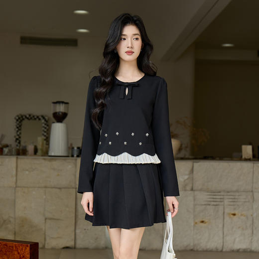 奢姿大码女2025秋季胖妹妹时尚蕾丝领拼接外套百褶裙两件套装9953994214 商品图4