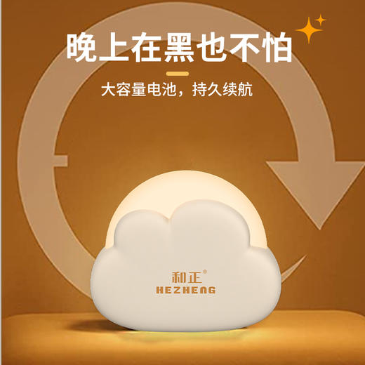 和正云朵小夜灯 HZ-LED-1和正LED创意小夜灯床头灯充电夜灯氛围灯长续航起夜灯 商品图5