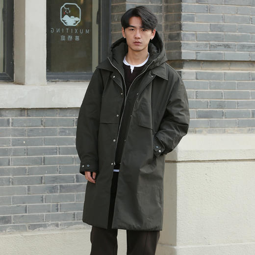 DRONKOO 2025 翻领加连帽假两件活页中长款厚羽绒服 商品图1