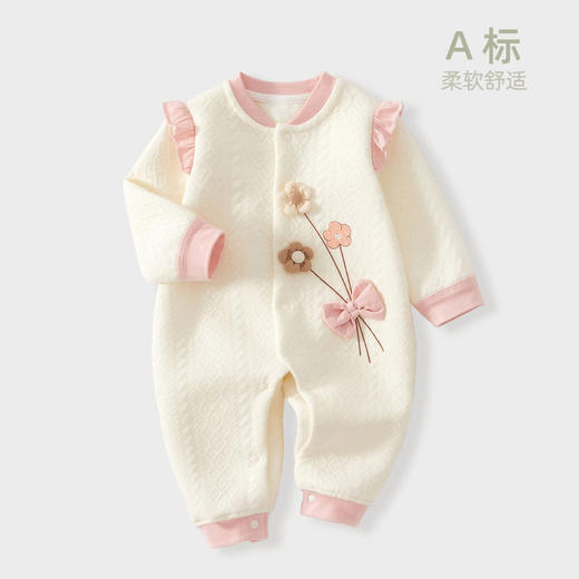 婴儿衣服秋季a类女宝宝满月服连体衣baby夹丝保暖新生儿包屁衣 商品图0