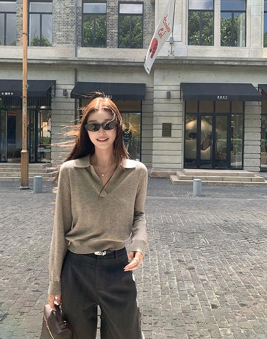 Miu系高智老钱风！加厚羊毛Polo领长袖针织衫 商品图3