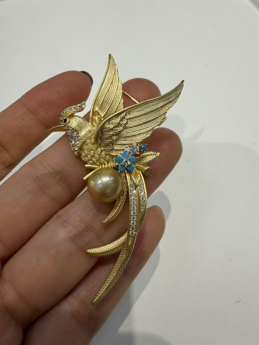 天堂鸟造型 高端南洋金珠 优雅华丽 天堂鸟珍珠胸针 商品图3