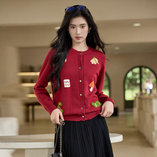 奢姿大码女装2025秋季减龄趣味图案圆领针织衫胖妹妹甜美时尚上衣9653635216 商品图2