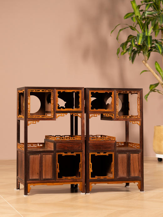 二十世纪	紫檀嵌黄花梨多宝格摆件（一对） 商品图0