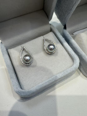 设计师款凤凰之眼 仅有4️⃣幅 捡漏 7-8mm Akoya真多麻 海水珠 纯银高碳钻 凤眼珍珠耳钉