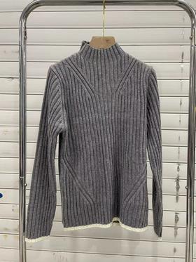 D112907冬季新品修身版型罗纹烟囱领针织衫灰色半高领毛衣