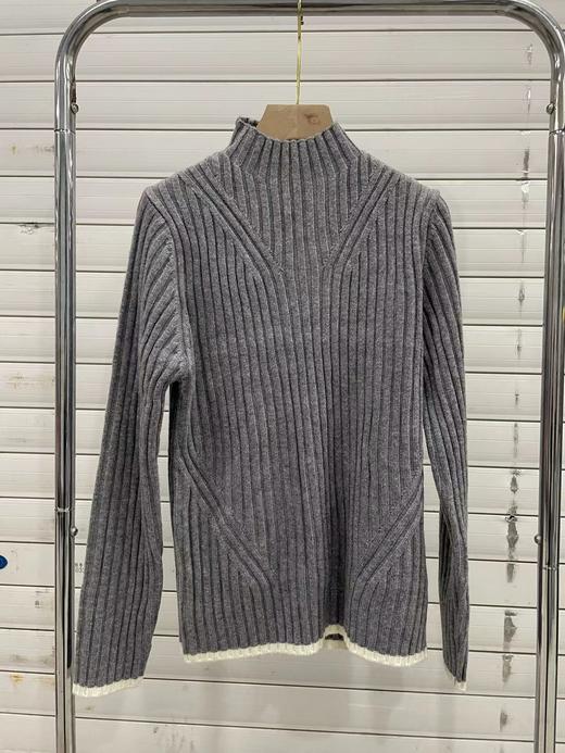 D112907冬季新品修身版型罗纹烟囱领针织衫灰色半高领毛衣 商品图0