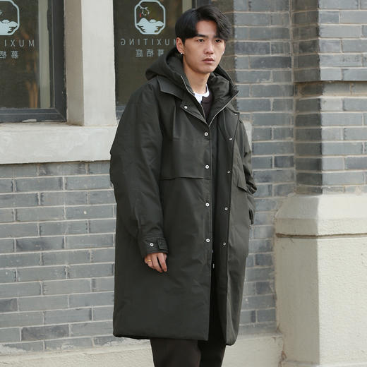 DRONKOO 2025 翻领加连帽假两件活页中长款厚羽绒服 商品图2