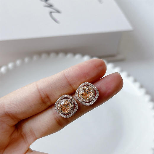 高级感轻奢镶钻方圆形耳饰配饰-纪念日百货门店同款165804672 商品图4