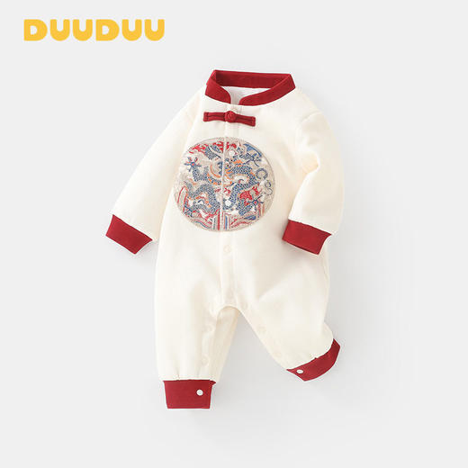 DUUDUU神龙繁花满月宝宝保暖连体衣夹棉冬季a类拜年婴儿过年衣服 商品图1