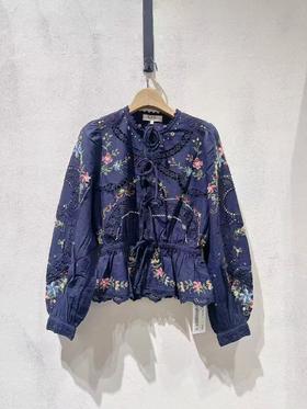 女款花朵刺绣系带花边上衣la