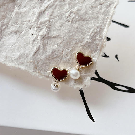 爱心耳环创意珍珠法式银针耳钉-纪念日百货门店同款165803274 商品图0