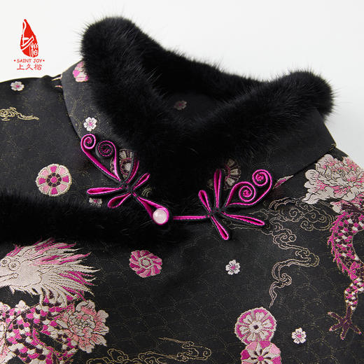 SAINTJOY/上久楷女式宋锦马甲 貂绒丝绵马甲 龙行龘龘CY1044207014 商品图5