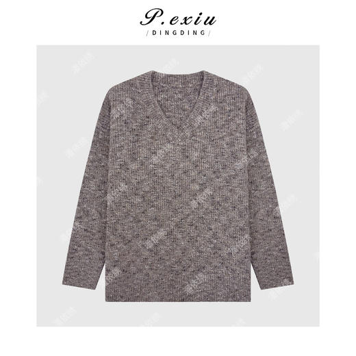 04-4潘依绣丁丁宠粉羊毛复古慵懒混纺花纱软糯V领长袖针织毛衣L2761 商品图1