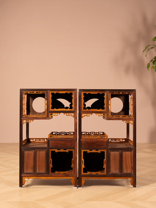 二十世纪	紫檀嵌黄花梨多宝格摆件（一对） 商品图4