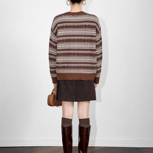 「高货wl」全新升级【铂金会员220/天猫299/差价79】(05957)洛诗琳复古文艺费尔岛提花毛衣2025秋冬气质显瘦条纹毛衣 商品图4