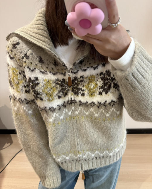 原单Selfwho费尔岛绵羊毛混纺翻领针织毛衣开衫112904 商品图4