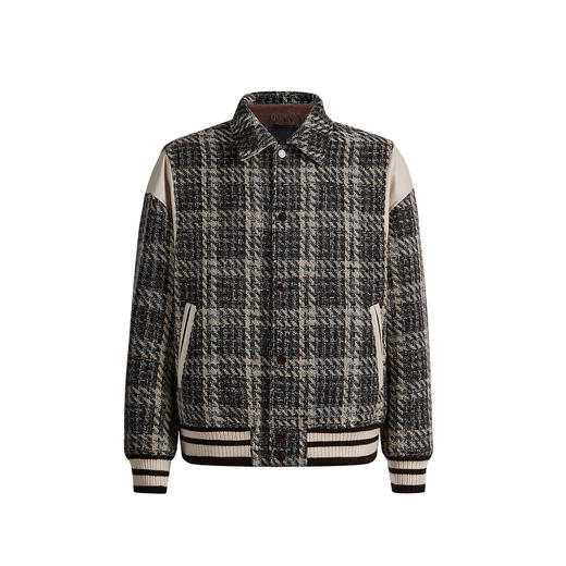 CHINISM赤尘 复古格纹小香风外套男春秋拼接肌理感男士翻领夹克 商品图0