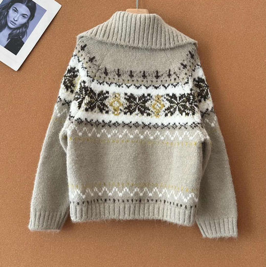 原单Selfwho费尔岛绵羊毛混纺翻领针织毛衣开衫112904 商品图8