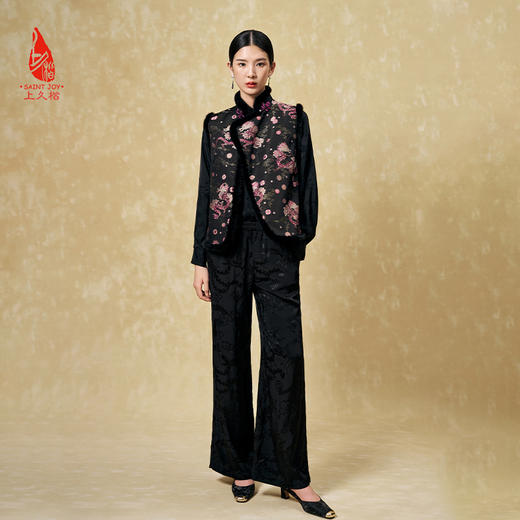 SAINTJOY/上久楷女式宋锦马甲 貂绒丝绵马甲 龙行龘龘CY1044207014 商品图1
