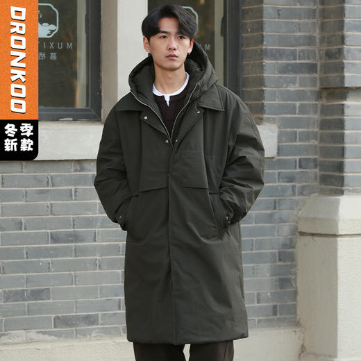 DRONKOO 2025 翻领加连帽假两件活页中长款厚羽绒服 商品图0