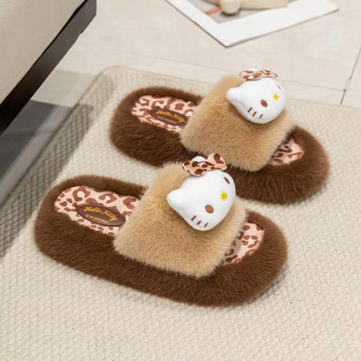 豹纹凯蒂猫纹绒女款家居棉拖棉拖-纪念日百货门店同款166393764 商品图1
