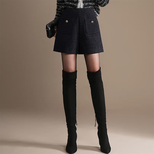「自」全新升级【铂金会员146/天猫189/差价43】(10326)洛诗琳百搭通勤毛呢A字短裤2025秋冬高腰显瘦小香风阔腿裤 商品图1