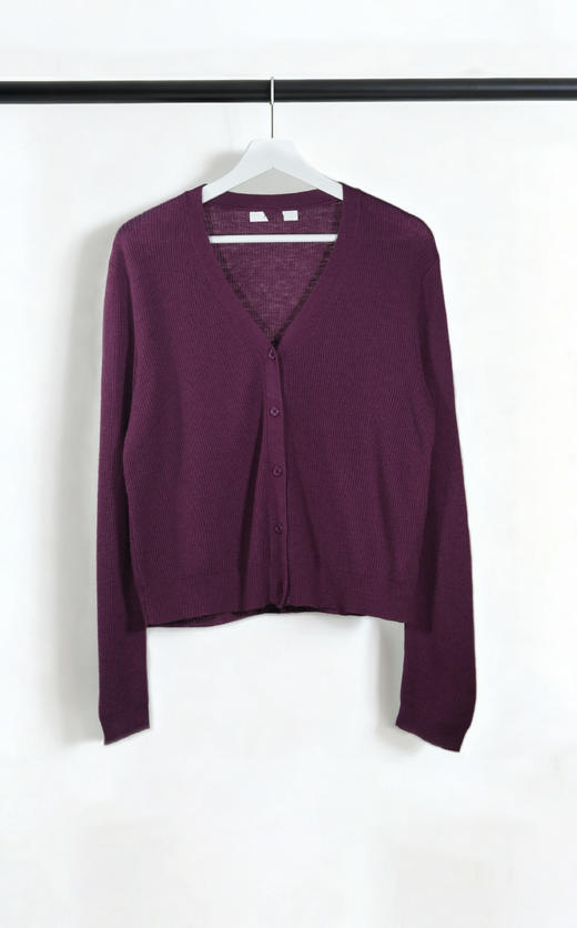 48支精纺羊毛螺纹V领针织开衫均码 商品图3