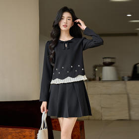 奢姿大码女2025秋季胖妹妹时尚蕾丝领拼接外套百褶裙两件套装9953994214