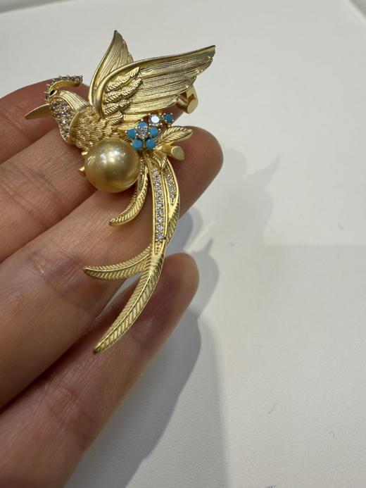 天堂鸟造型 高端南洋金珠 优雅华丽 天堂鸟珍珠胸针 商品图7