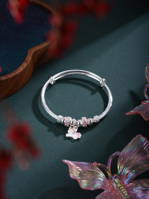 子佩集【彩虹小马】银S999童镯【WT000402】粉色马儿童2511 商品图3