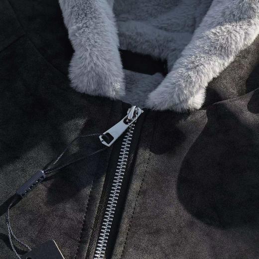 D112924美式复古荔枝纹水貂绒座山雕连帽棉服 商品图9