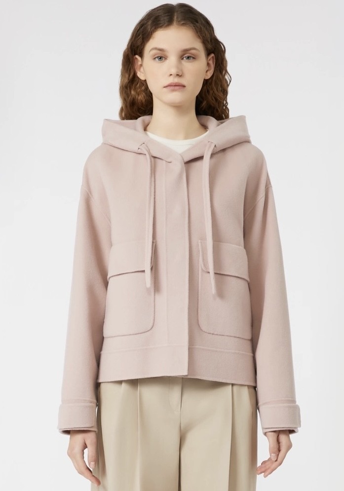 M@x同款抽绳连帽短款绵羊毛毛呢大衣