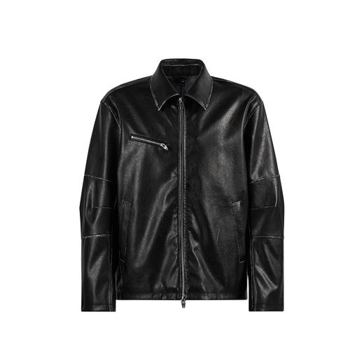 CHINISM赤尘 黑色仿水洗复古pu皮夹克男冬季新款美式做旧男士外套 商品图0