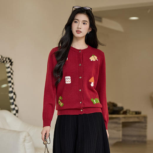 奢姿大码女装2025秋季减龄趣味图案圆领针织衫胖妹妹甜美时尚上衣9653635216 商品图0