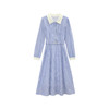鹿向南「蔚蓝假日」polo领长袖连衣裙女秋季新款高腰显瘦蓝色长裙QJD00594 商品缩略图1