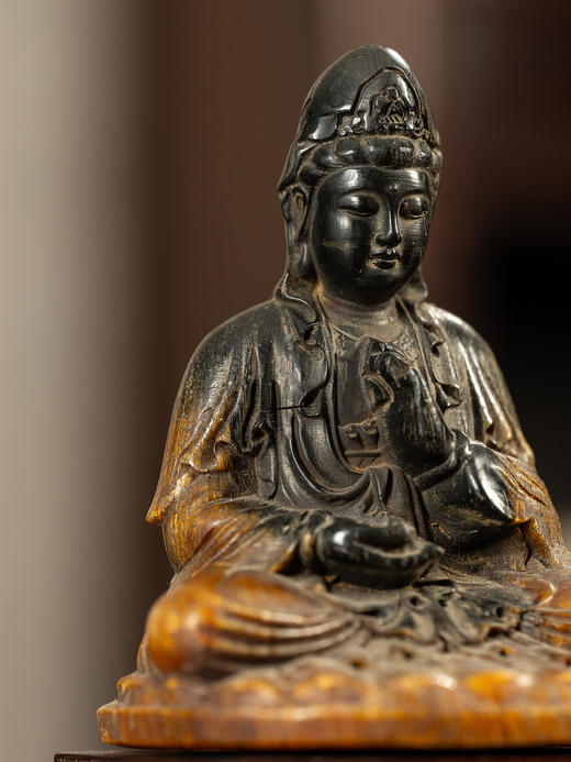 清	牛角观音像配红木座 商品图1