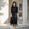 奢姿大码女装2025秋季胖妹妹时尚减龄黑色网纱拼接设计圆领连衣裙9953870338 商品缩略图0